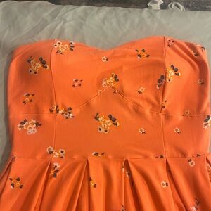 Orange Floral Strapless Dress